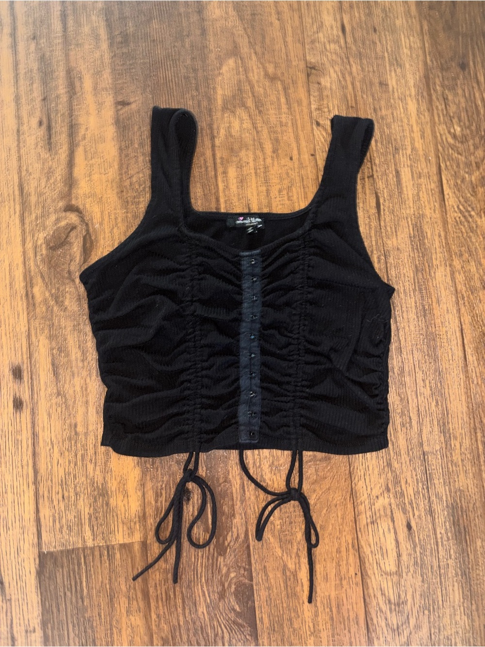 Black Ruched Front Tie Crop Tank Top